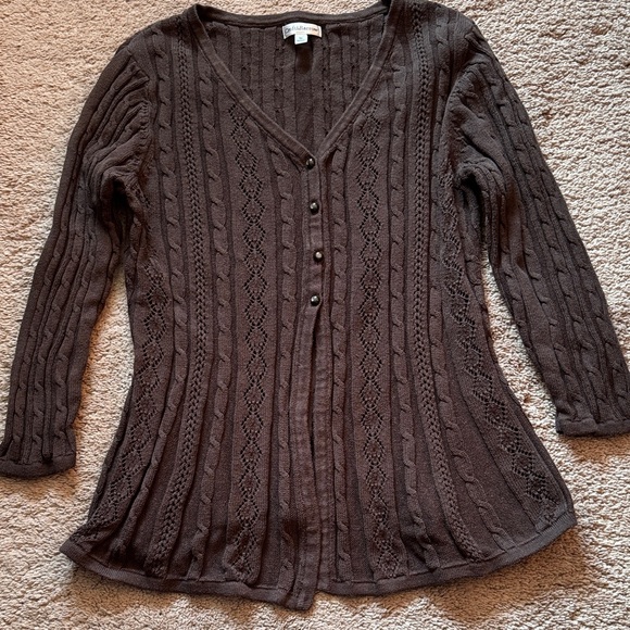 croft & barrow Sweaters - Croft & Barrow Women's Chocolate Brown Cotton Cable Knit Cardigan Sweater.